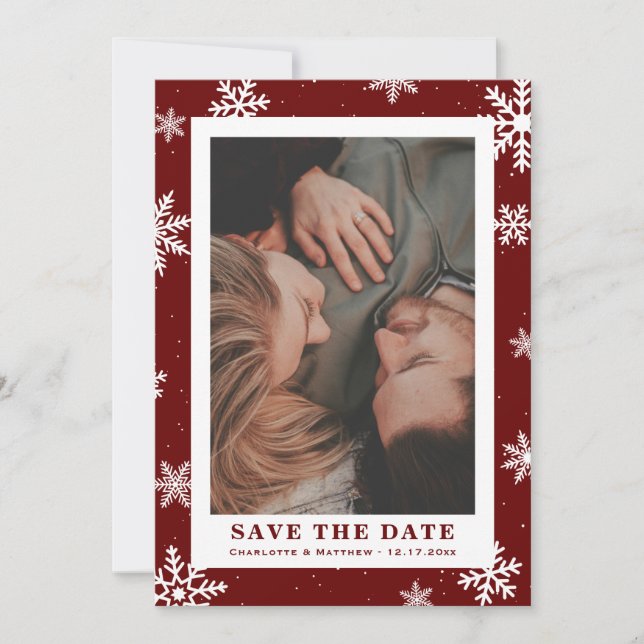 Red Winter Holiday Save The Date Photo Cards (Front)