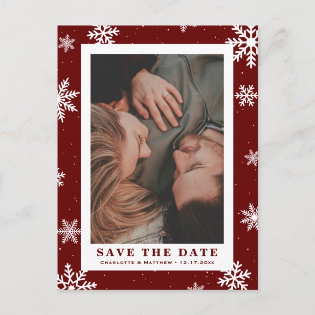 Red Winter Holiday Wedding Save The Date Photo Announcement Postcard (Front)