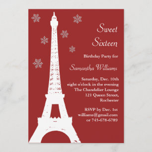 Red Winter in Paris Birthday Invite