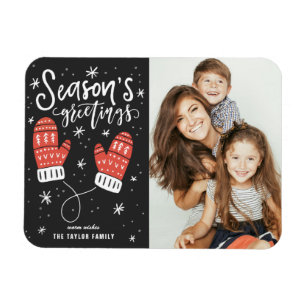 Red Winter Mittens Photo Season's Greetings Magnet