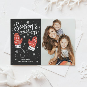 Red Winter Mittens Season's Greetings Photo Holiday Postcard