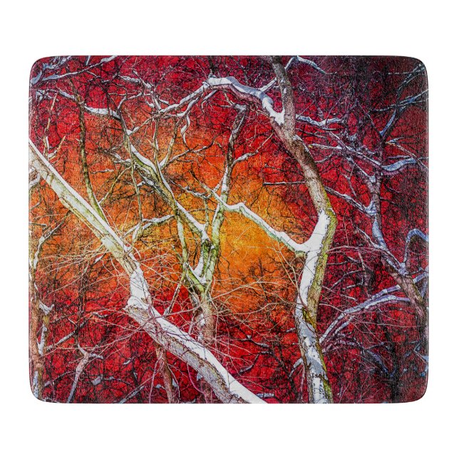 Red winter night cutting board (Front)