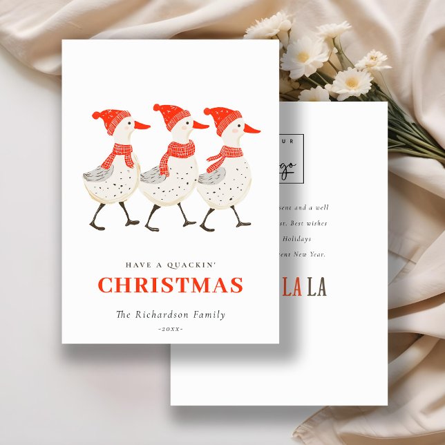 Red Winter Quacking Christmas Ducks Business Logo Holiday Card (Creator Uploaded)