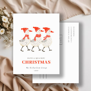 Red Winter Quacking Christmas Ducks Business Logo Holiday Postcard