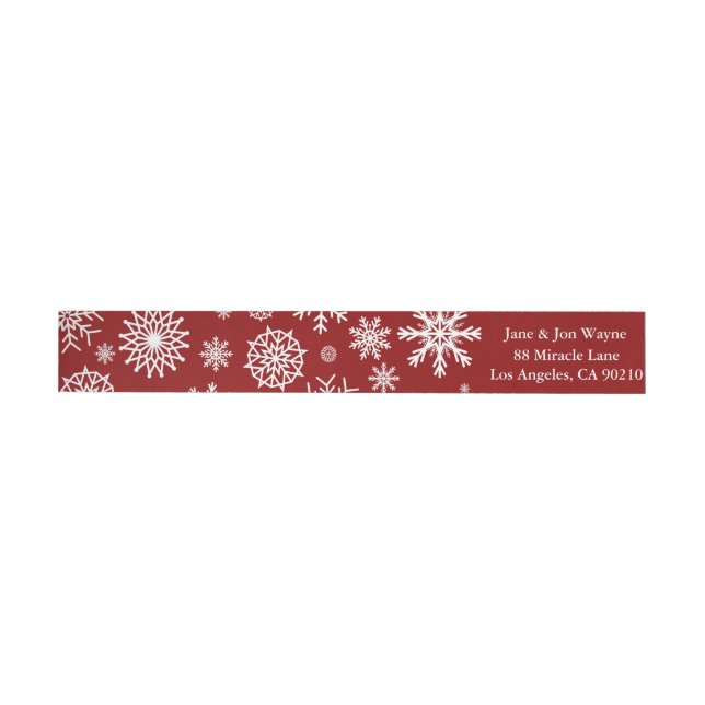 Red Winter Snowflake Christmas Return Address Wrap Around Label (Individual)
