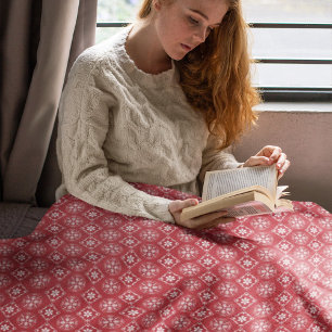 Red Winter Snowflake Farmhouse Pattern Fleece Blanket