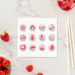 Red Winter Sports and Camping Icon Napkin