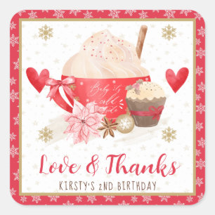 Red Winter Sweets Birthday Party Favour Square Sticker