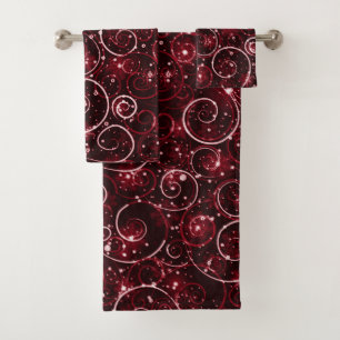 Red Winter Swirl Bath Towel Set