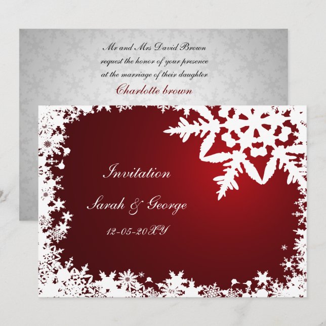 red winter wedding Invitation cards (Front/Back)