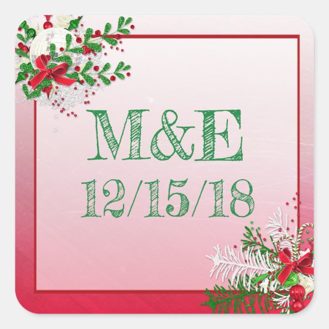 Red Winter Wedding Personalised Stickers (Front)