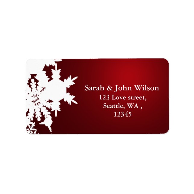 red winter wedding snowflake return address label (Front)