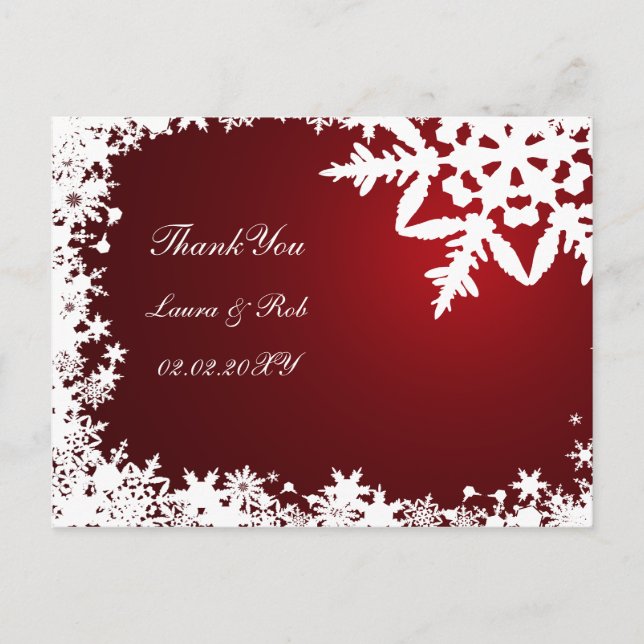 red winter wedding Thank You Postcard (Front)
