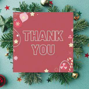 Red Winter Xmas Ornament Star & Sparkles Thank You Square Business Card