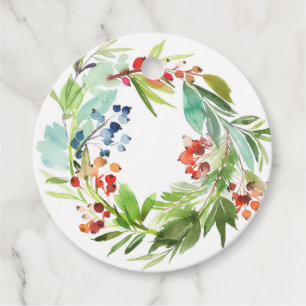 Red Winterberry and Juniper Wreath Christmas Favour Tags
