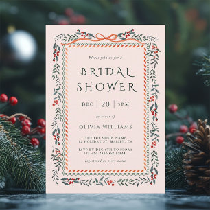 Red Winterberry Frame Bridal Shower Pink Invitation