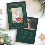 Red Winterberry Frame Christmas 2 Photo Green Holiday Card<br><div class="desc">This elegant photo holiday card features a watercolor red winterberry frame with a charming ribbon bow,  along with an additional photo and text on the back. Send Christmas cheer to  family and friends.</div>