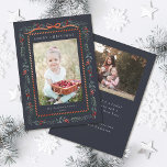 Red Winterberry Frame Christmas 2 Photo Navy Blue Holiday Card<br><div class="desc">This elegant photo holiday card features a watercolor red winterberry frame with a charming ribbon bow,  along with an additional photo and text on the back. Send Christmas cheer to  family and friends.</div>