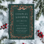 Red Winterberry Frame Couples Shower Green Invitation<br><div class="desc">This elegant couples shower invitation features a watercolor red berry frame with a charming red bow and stylish typography.</div>