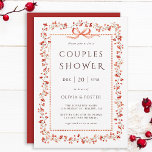 Red Winterberry Frame Couples Shower Invitation<br><div class="desc">This elegant couples shower invitation features a watercolor red berry frame with a charming red bow and stylish typography.</div>