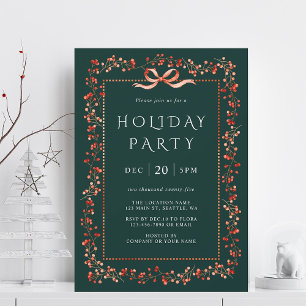Red Winterberry Frame Holiday Party Green Invitation