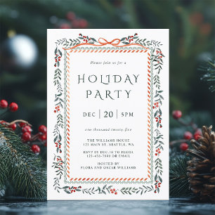 Red Winterberry Frame Holiday Party Invitation