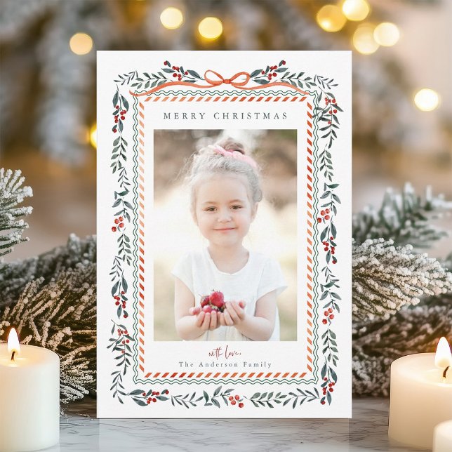 Red Winterberry Frame Merry Christmas Photo Holiday Card (Creator Uploaded)