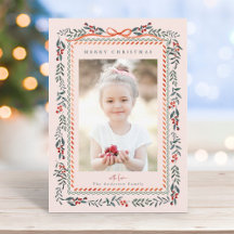 Red Winterberry Frame Pink Christmas Photo