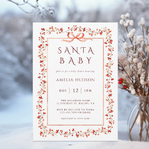 Red Winterberry Frame Santa Baby Shower Invitation