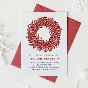 Red Winterberry Wreath Christmas Baby Shower Invitation