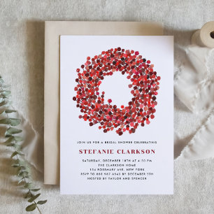 Red Winterberry Wreath Christmas Bridal Shower Invitation