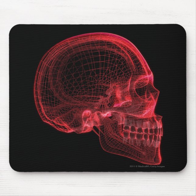 Red wireframe of a skull mouse mat (Front)