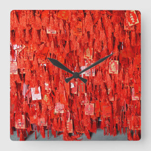 Red Wishes Square Wall Clock