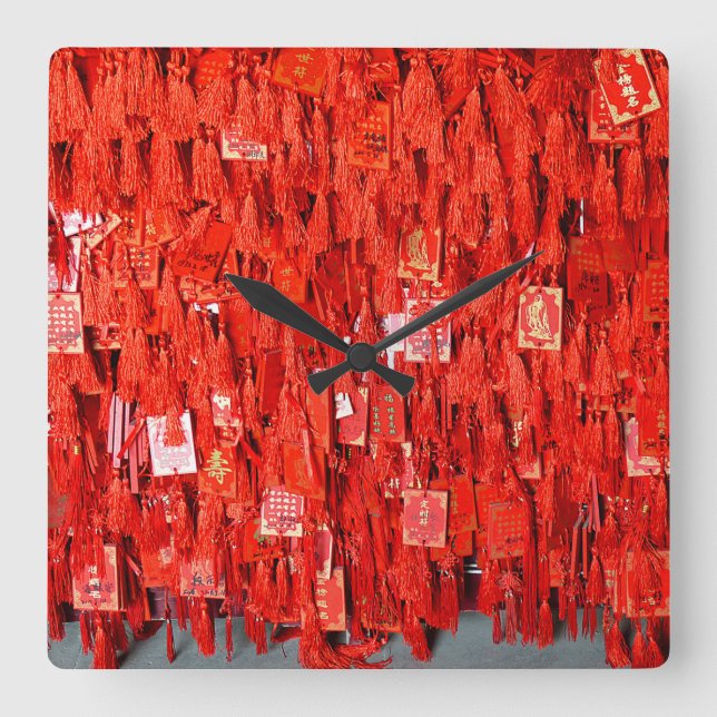 Red Wishes Square Wall Clock (Front)
