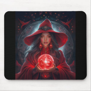 Red Witch With Crystal Ball And Amazing Background Mouse Mat
