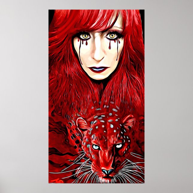 Red Witch Woman And Leopard familiar Art Poster (Front)