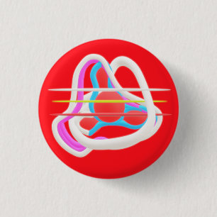 Red with abstract surreal design in cute colours   3 cm round badge