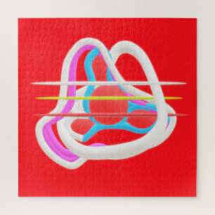 Red with abstract surreal design in cute colours jigsaw puzzle