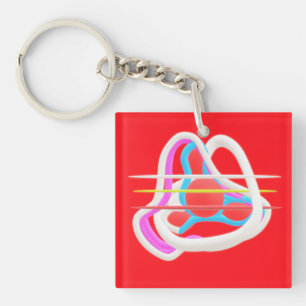 Red with abstract surreal design in cute colours key ring