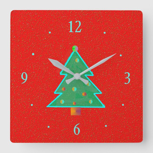 Red with Aqua Green Tree > Christmas Clocks (Front)
