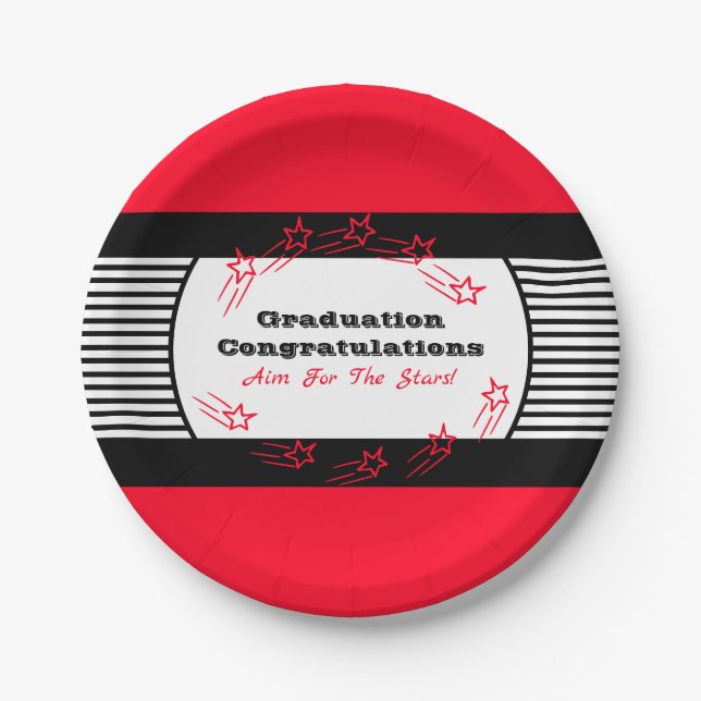 Red With Black And White Stripe Paper Plate (Front)