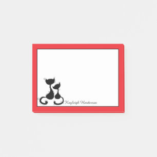 Red with Black Cats Silhouette Personalised Post-it Notes