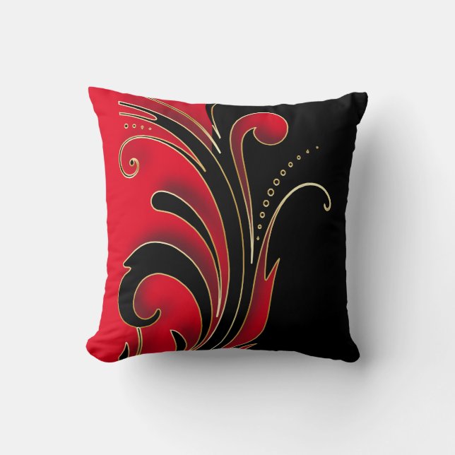 Red with Black Florid Design Pattern Cushion (Front)