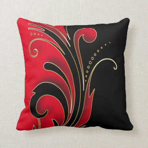Red with Black Florid Design Pattern Cushion