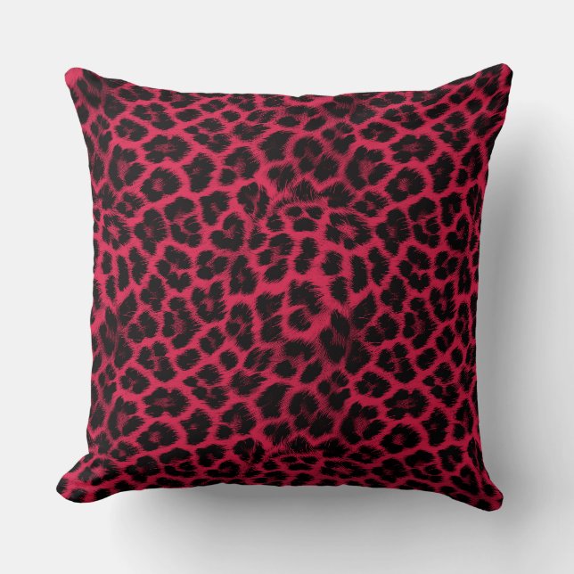 Red with black  leopard pattern cushion (Front)