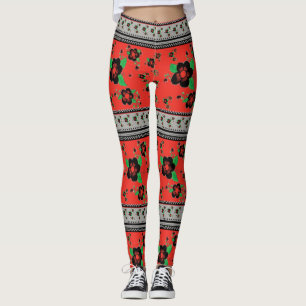Red with black stylish flower leggings