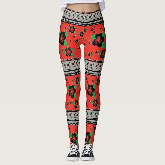 Red with black stylish flower leggings (Front)
