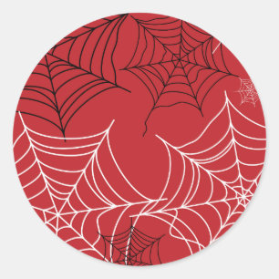 Red with Black & White Spiderwebs Halloween Classic Round Sticker