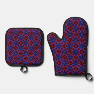 Red With Blue Stars Oven Mitt & Pot Holder Set
