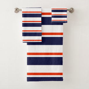 Red With Blue Stripes Bath Towel Set